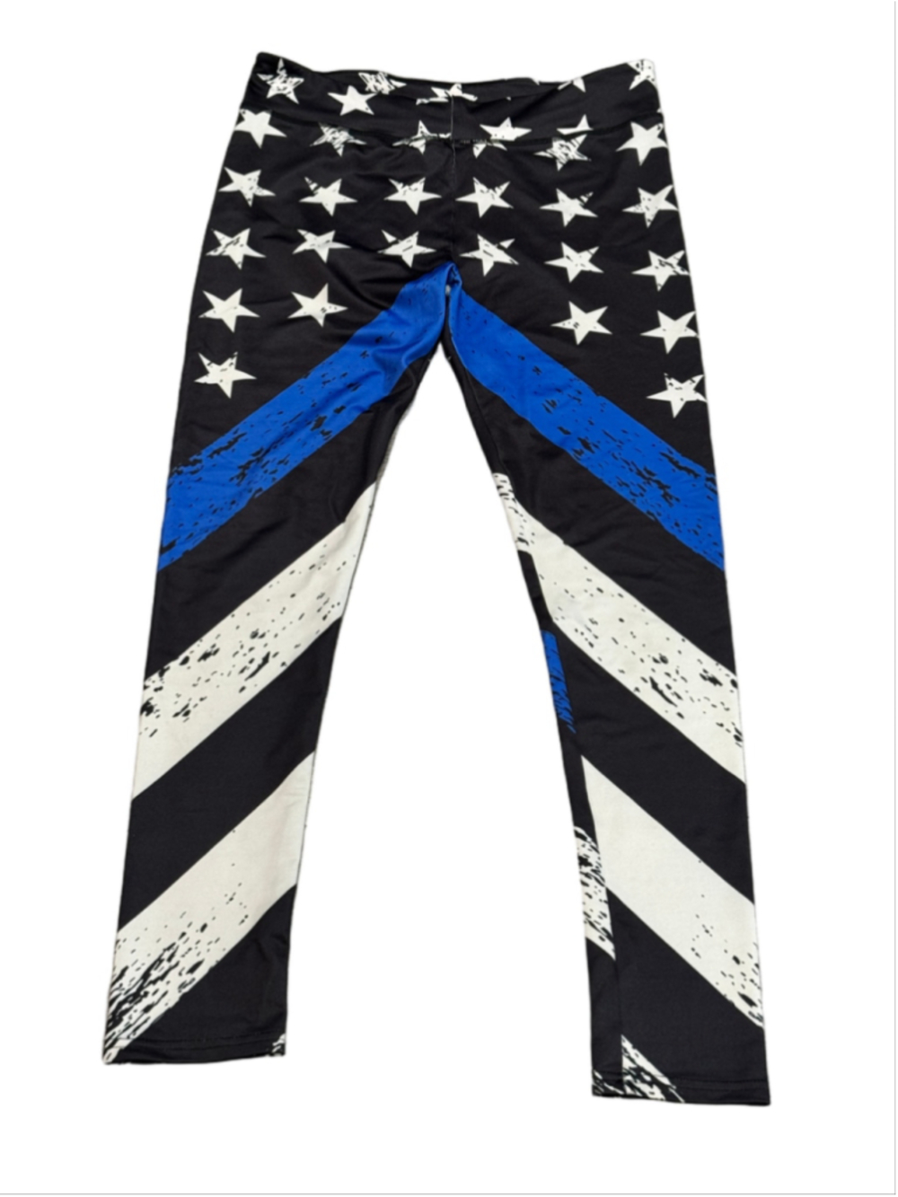 Thin Blue Stripe Athletic Leggings with Stars and Stripes